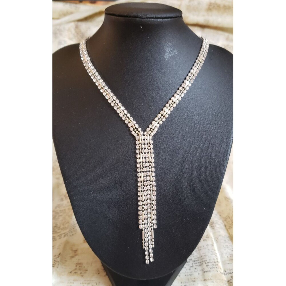 Sparkling Statement Necklace with Pendant - Lariat style with tiered tassel